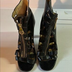 Michael Kors Black Leather Heels with Gold Zipper